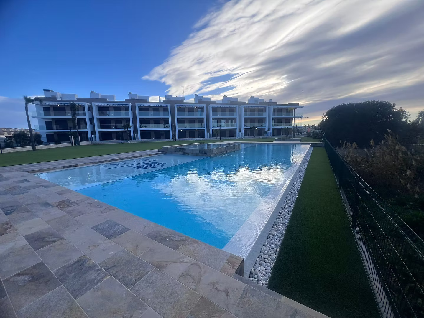 Communal pool at dusk