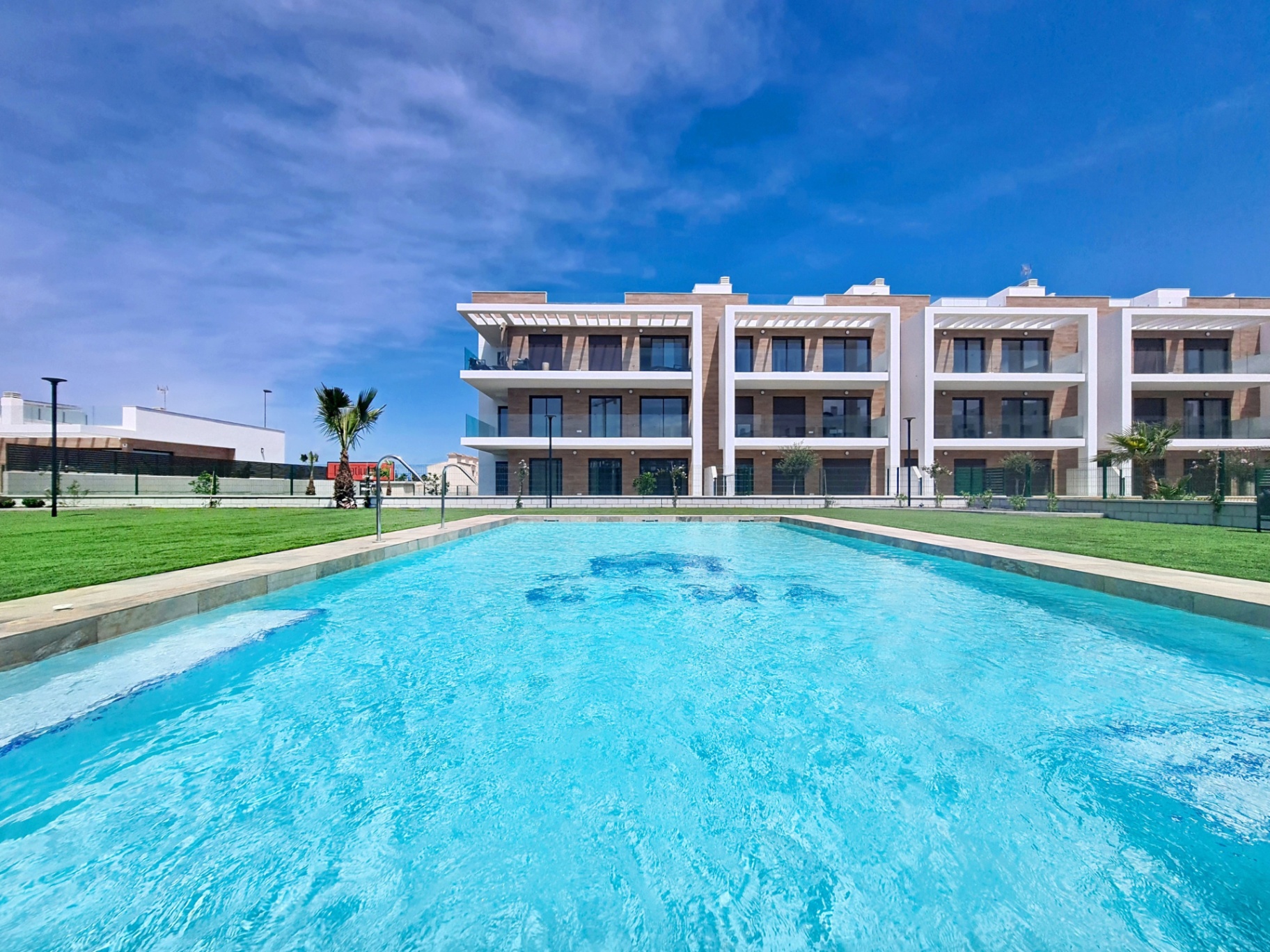 Pool view looking back towards the apartment buildings